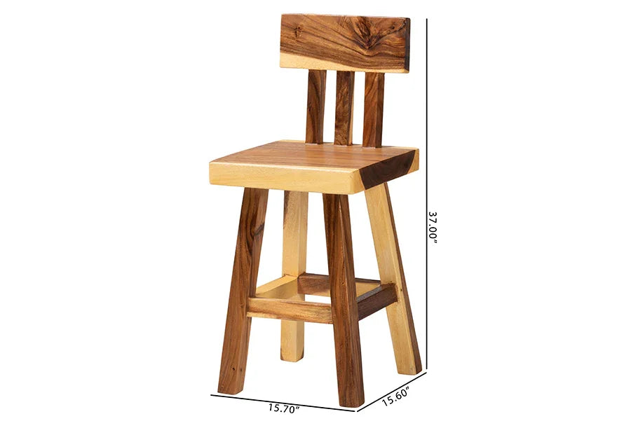 bali & pari Luli Suar Wood Counter Stool - Handcrafted Solid Wood Stool with Backrest, Rustic Modern Seating for Kitchen Island or Dining Area FredCo