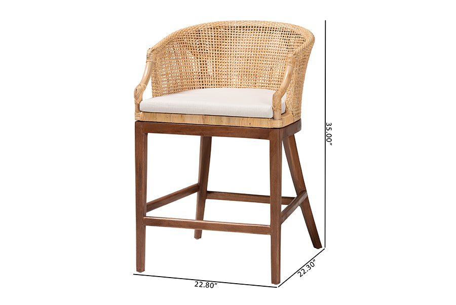 bali & pari Lumajang Bohemian Light Honey Rattan and Wood 2-Piece Counter Stool Set FredCo