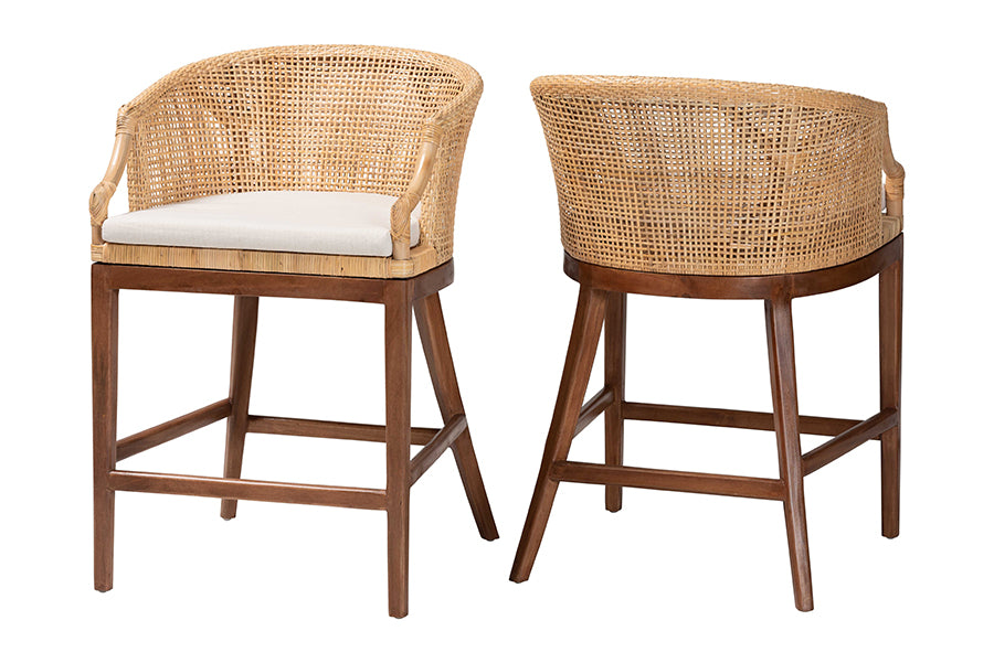 bali & pari Lumajang Bohemian Light Honey Rattan and Wood 2-Piece Counter Stool Set FredCo