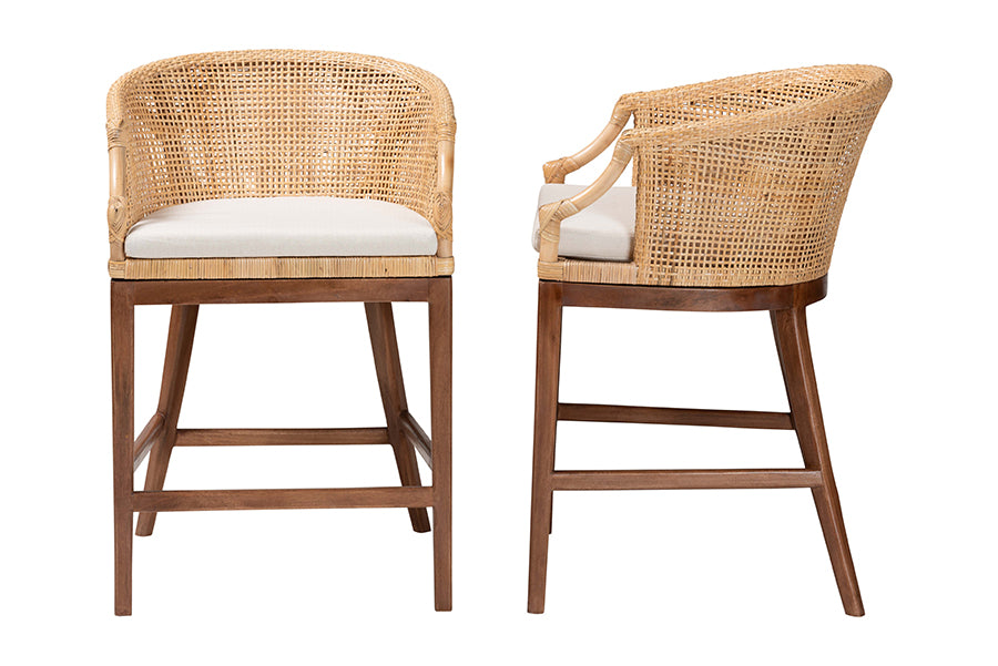 bali & pari Lumajang Bohemian Light Honey Rattan and Wood 2-Piece Counter Stool Set FredCo