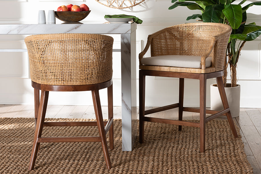 bali & pari Lumajang Bohemian Light Honey Rattan and Wood 2-Piece Counter Stool Set FredCo