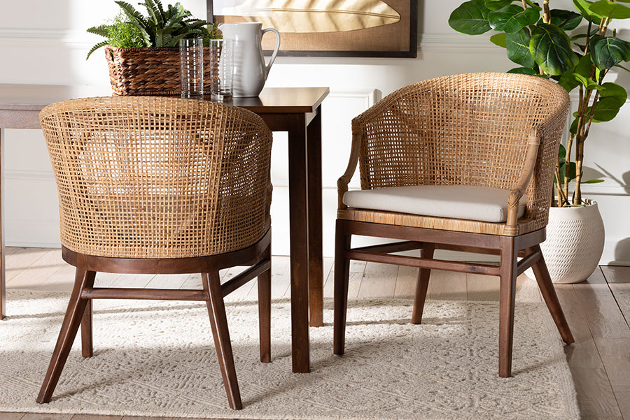 bali & pari Lumajang Bohemian Light Honey Rattan and Wood 2-Piece Dining Chair Set FredCo