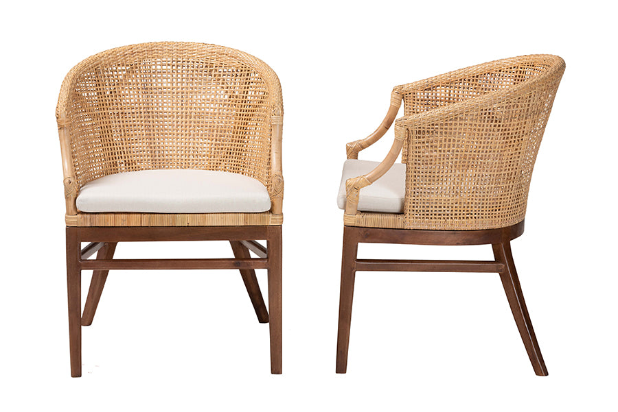 bali & pari Lumajang Bohemian Light Honey Rattan and Wood 2-Piece Dining Chair Set FredCo