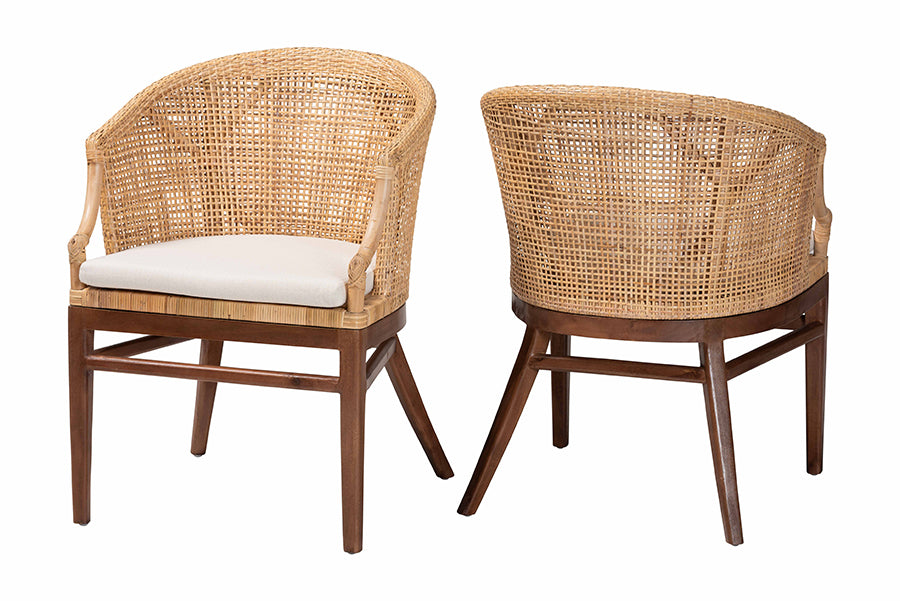bali & pari Lumajang Bohemian Light Honey Rattan and Wood 2-Piece Dining Chair Set FredCo