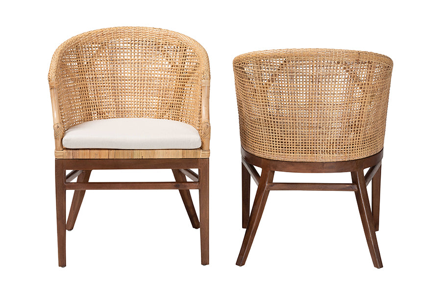 bali & pari Lumajang Bohemian Light Honey Rattan and Wood 2-Piece Dining Chair Set FredCo