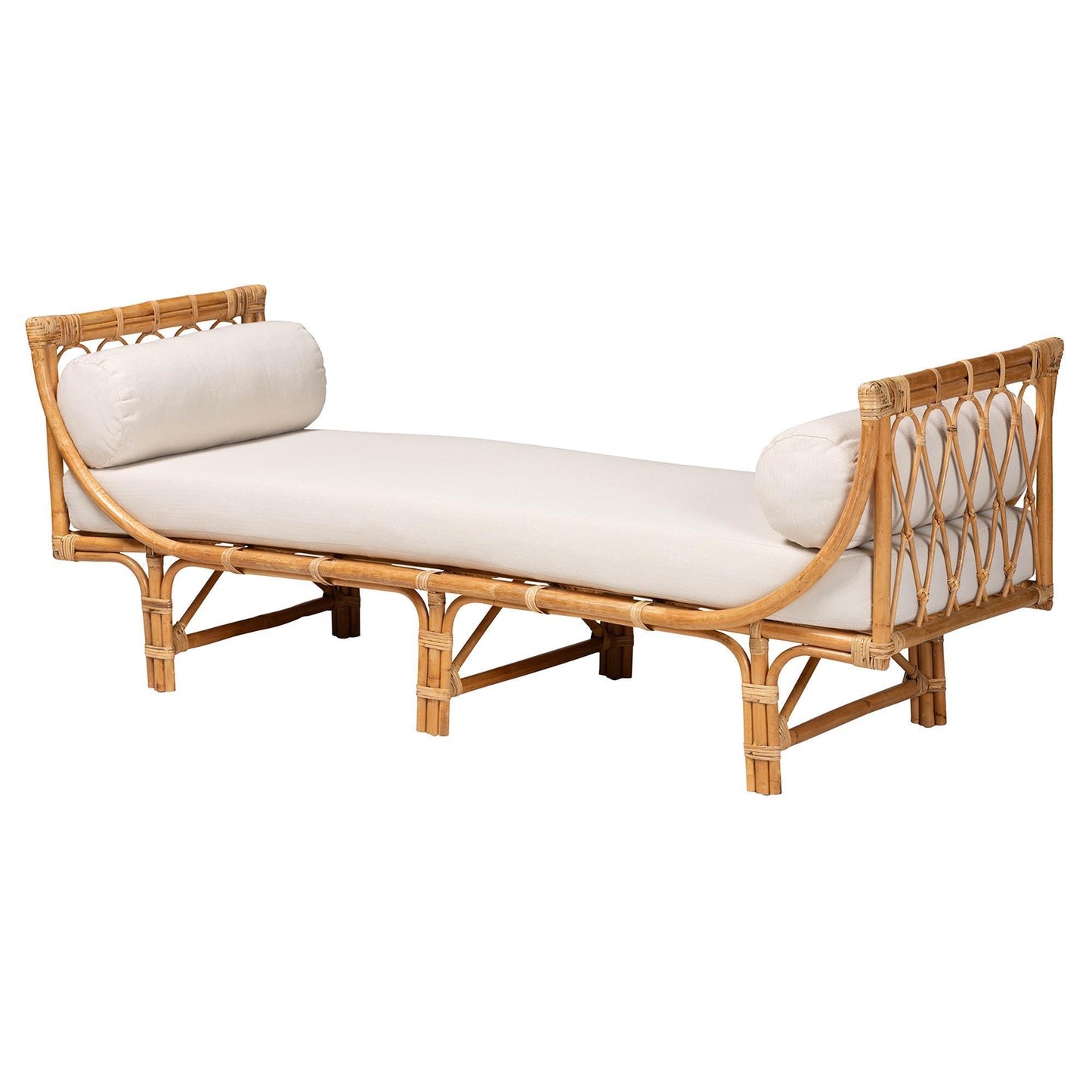 bali & pari Macias Modern Bohemian Natural Brown Rattan Daybed FredCo
