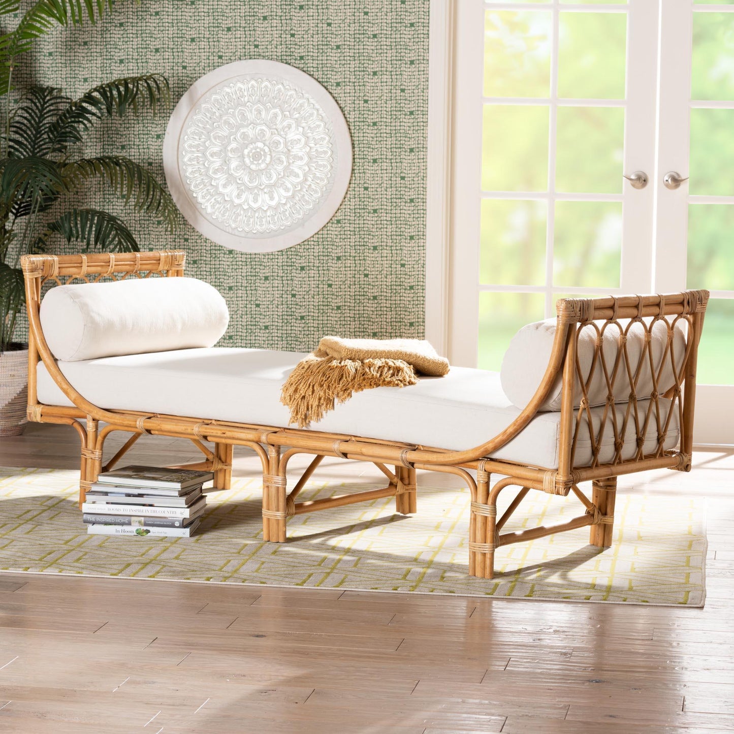 bali & pari Macias Modern Bohemian Natural Brown Rattan Daybed FredCo