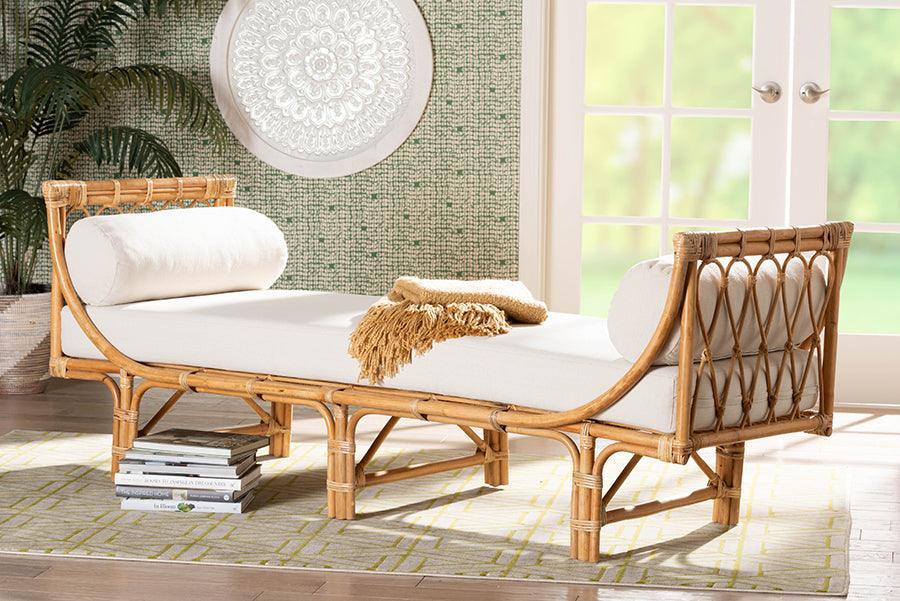 bali & pari Macias Modern Bohemian Natural Brown Rattan Daybed FredCo