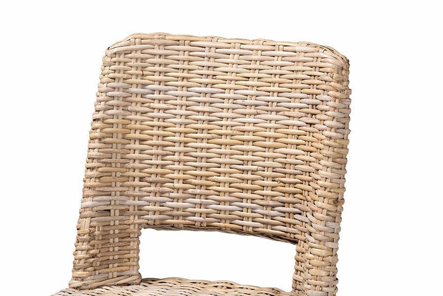 bali & pari Magy Modern Bohemian Grey Kubu Rattan and Mahogany Wood Bar Stool FredCo