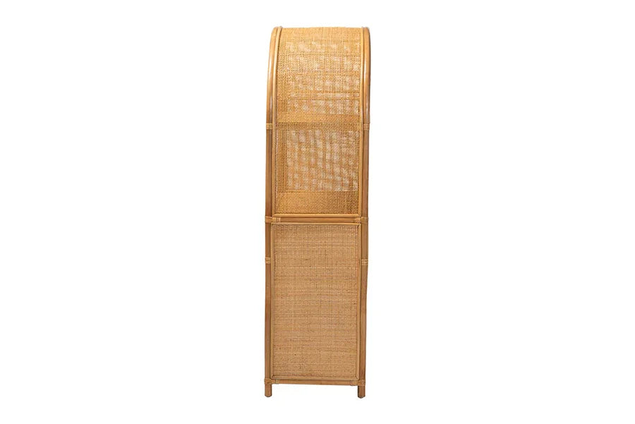 bali & pari Mairen Arched Natural Rattan Storage Cabinet - Handwoven Pole Rattan Hutch with Two Drawers and Doors, Boho Coastal Display Cabinet for Dining Room or Living Space FredCo