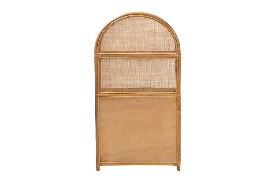 bali & pari Mairen Arched Natural Rattan Storage Cabinet - Handwoven Pole Rattan Hutch with Two Drawers and Doors, Boho Coastal Display Cabinet for Dining Room or Living Space FredCo