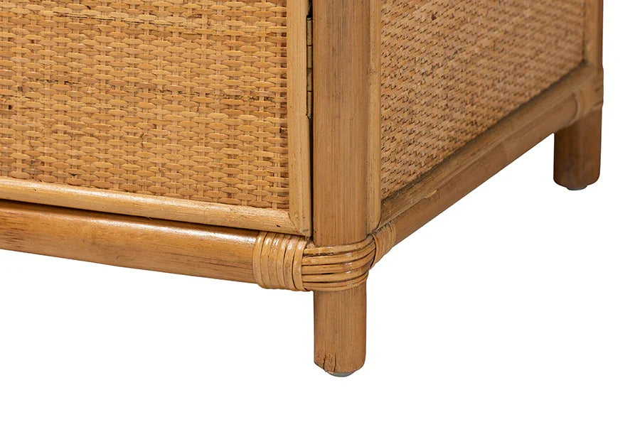 bali & pari Mairen Arched Natural Rattan Storage Cabinet - Handwoven Pole Rattan Hutch with Two Drawers and Doors, Boho Coastal Display Cabinet for Dining Room or Living Space FredCo