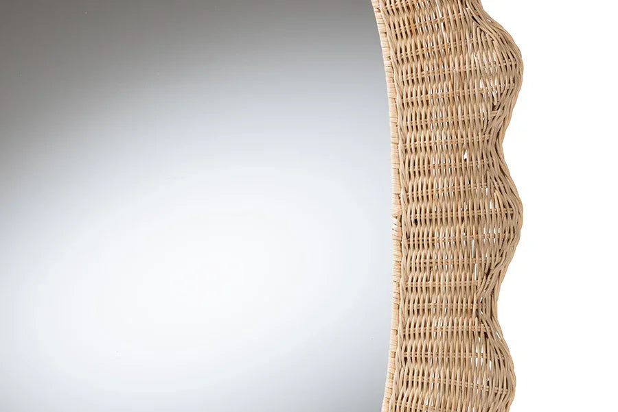 bali & pari Makoto Scalloped Natural Rattan Wall Mirror - Handwoven Wicker Oval Frame, Boho Coastal Accent Wall Decor for Entryway, Bedroom, or Living Room FredCo
