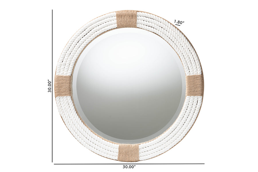 bali & pari Makya Round Woven Rope Mirror - Coastal Mirror with White Fabric and Woven Jute Accents for Farmhouse, Boho Wall Decor, Beach House FredCo