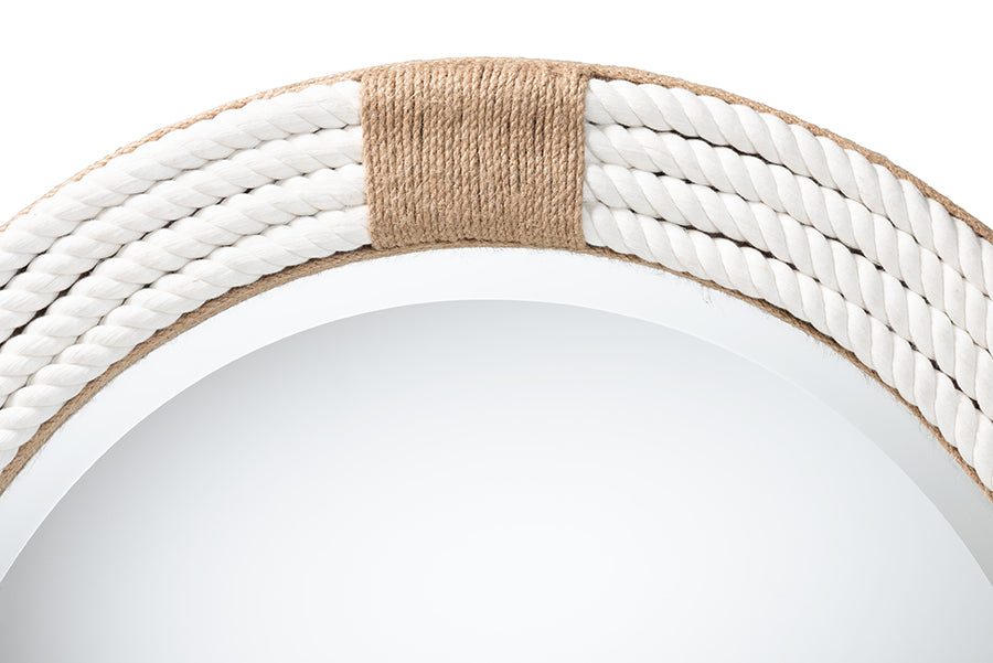 bali & pari Makya Round Woven Rope Mirror - Coastal Mirror with White Fabric and Woven Jute Accents for Farmhouse, Boho Wall Decor, Beach House FredCo