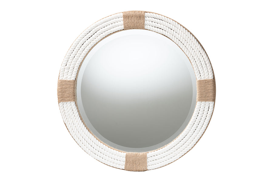 bali & pari Makya Round Woven Rope Mirror - Coastal Mirror with White Fabric and Woven Jute Accents for Farmhouse, Boho Wall Decor, Beach House FredCo