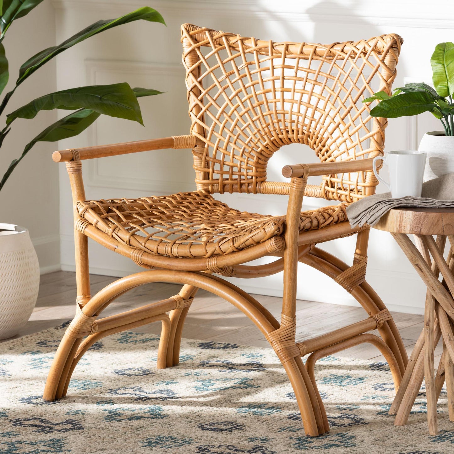 bali & pari Mamba Bohemian Natural Rattan Arm Chair FredCo