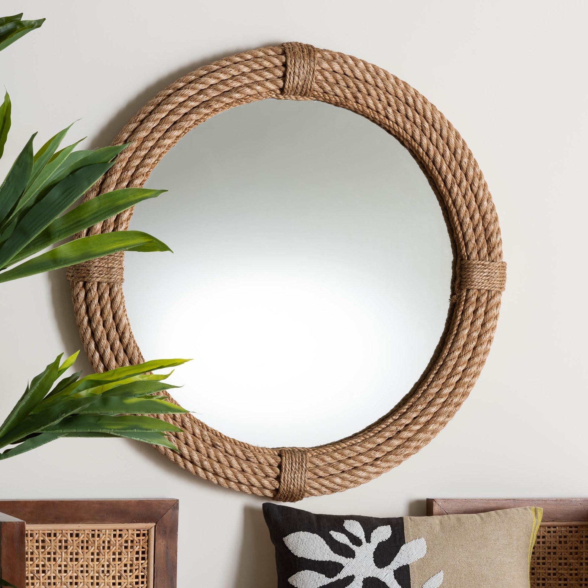 bali & pari Manila Bohemian Woven Rope Accent Wall Mirror FredCo
