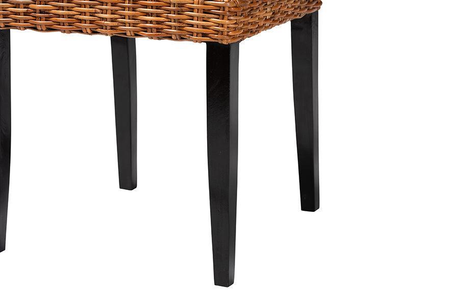 bali & pari Manrico Modern Bohemian Dark Brown Finished Wood and Natural Rattan 2-Piece Dining Chair Set FredCo