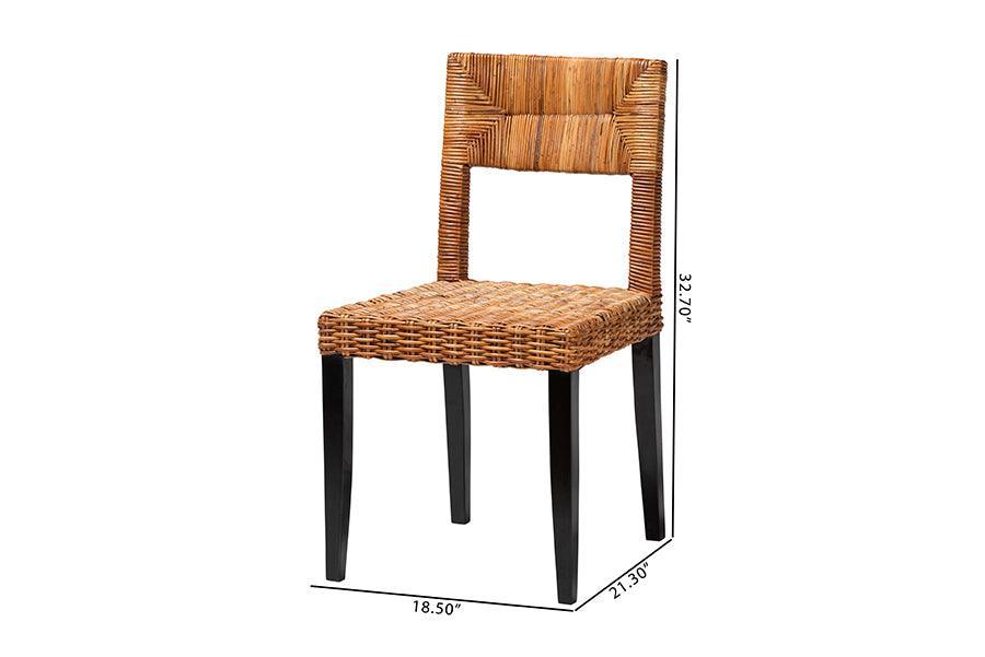 bali & pari Manrico Modern Bohemian Dark Brown Finished Wood and Natural Rattan 2-Piece Dining Chair Set FredCo
