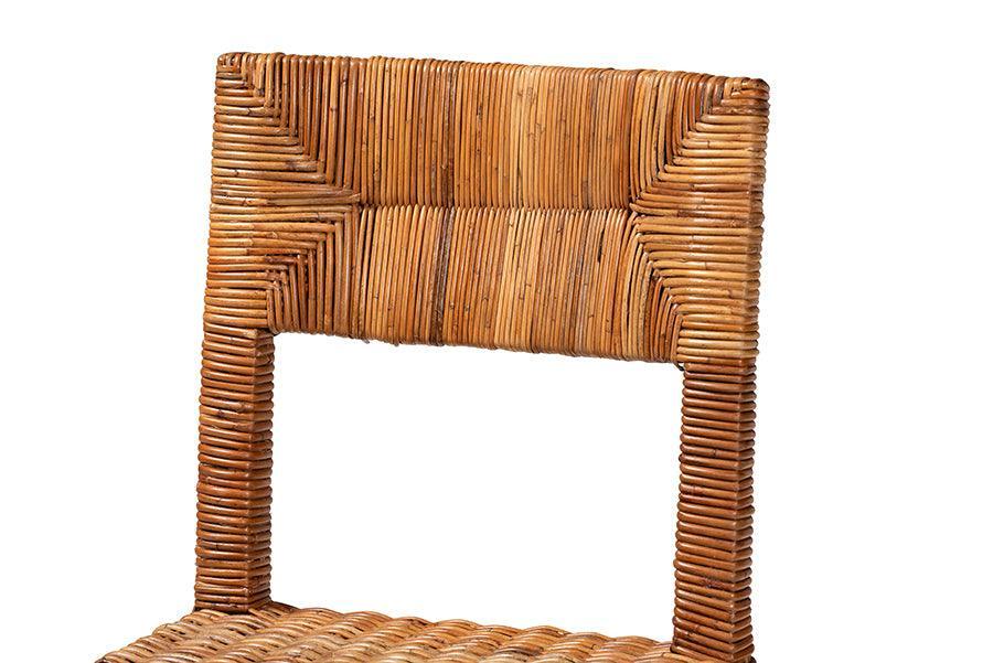 bali & pari Manrico Modern Bohemian Dark Brown Finished Wood and Natural Rattan 2-Piece Dining Chair Set FredCo