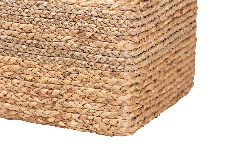 bali & pari Marella Modern Bohemian Natural Brown Seagrass Accent Footstool FredCo