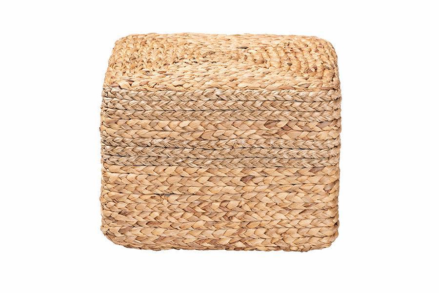 bali & pari Marella Modern Bohemian Natural Brown Seagrass Accent Footstool FredCo
