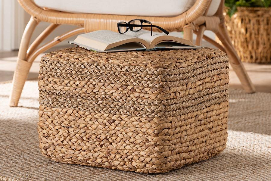 bali & pari Marella Modern Bohemian Natural Brown Seagrass Accent Footstool FredCo