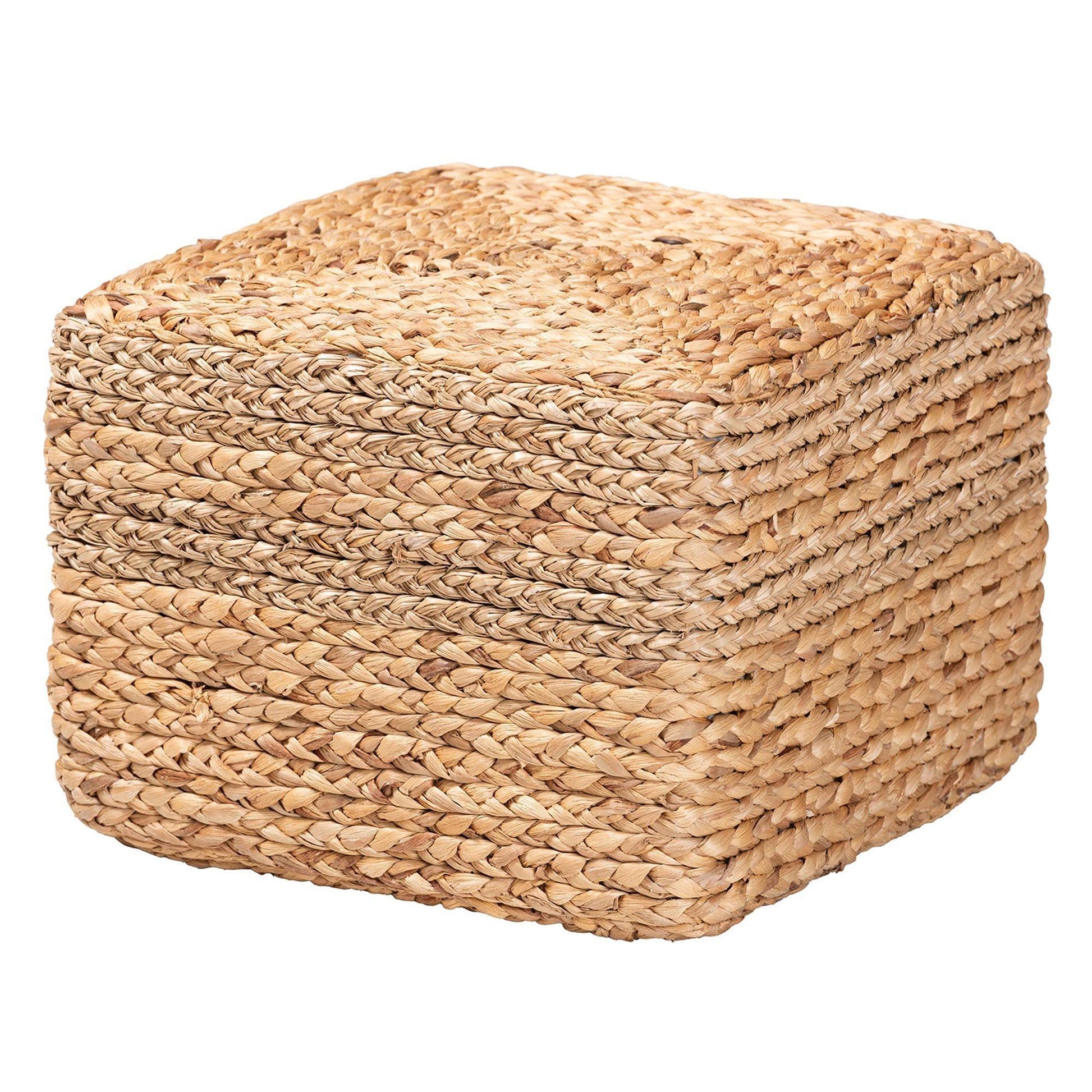 bali & pari Marella Modern Bohemian Natural Brown Seagrass Accent Footstool FredCo