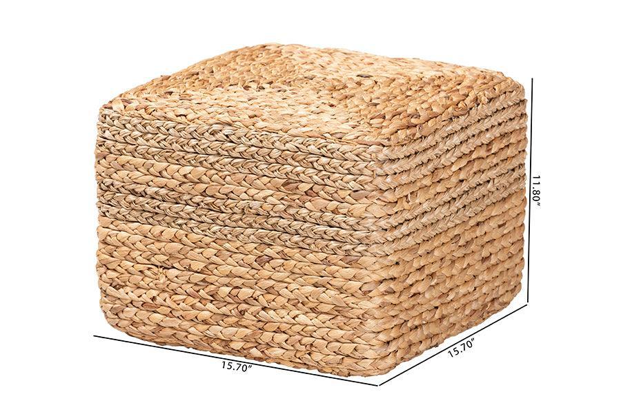 bali & pari Marella Modern Bohemian Natural Brown Seagrass Accent Footstool FredCo