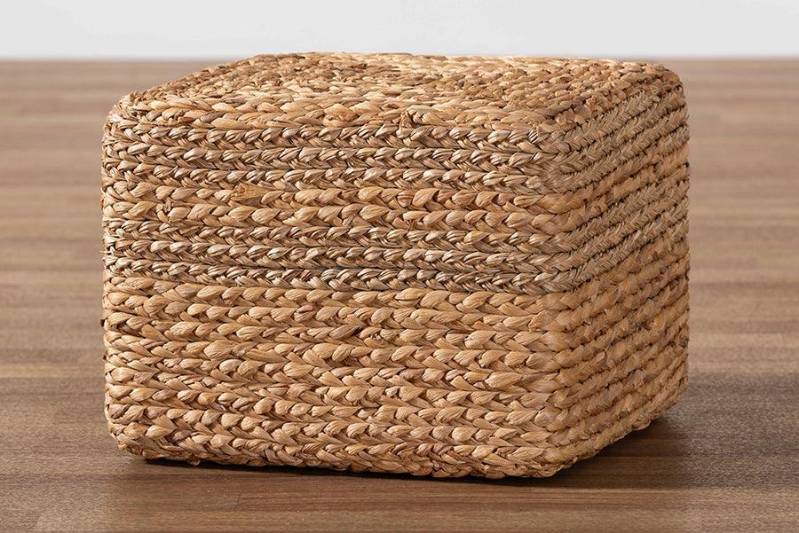 bali & pari Marella Modern Bohemian Natural Brown Seagrass Accent Footstool FredCo