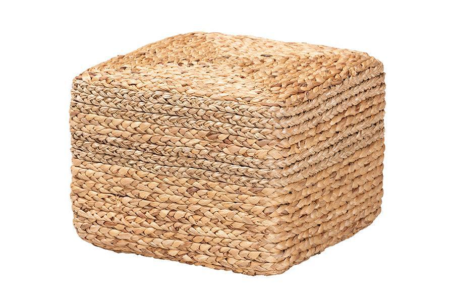 bali & pari Marella Modern Bohemian Natural Brown Seagrass Accent Footstool FredCo