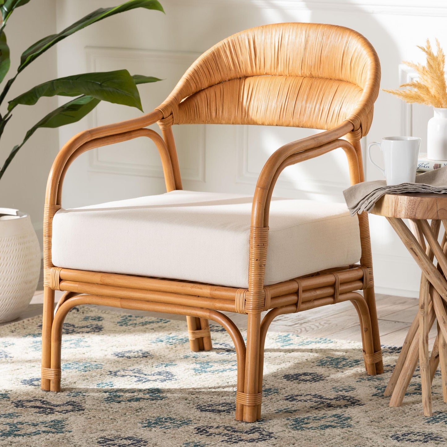 bali & pari Marisa Bohemian Light Honey Rattan Arm Chair FredCo
