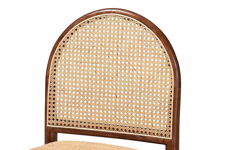 bali & pari Maryland Modern Bohemian Natural Rattan and Acacia Wood 2-Piece Dining Chair Set FredCo