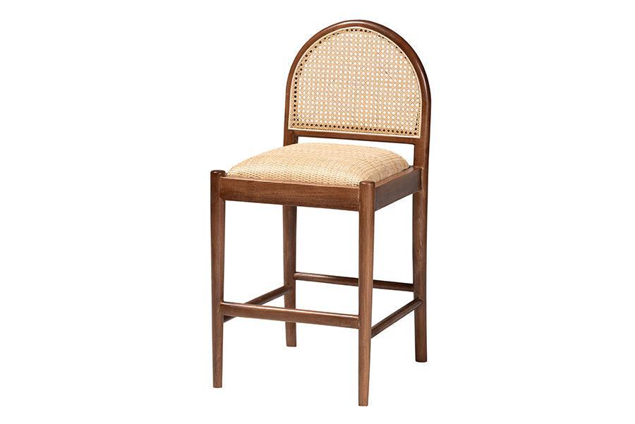 bali & pari Maryland Modern Bohemian Natural Rattan and Acacia Wood Counter Stool FredCo