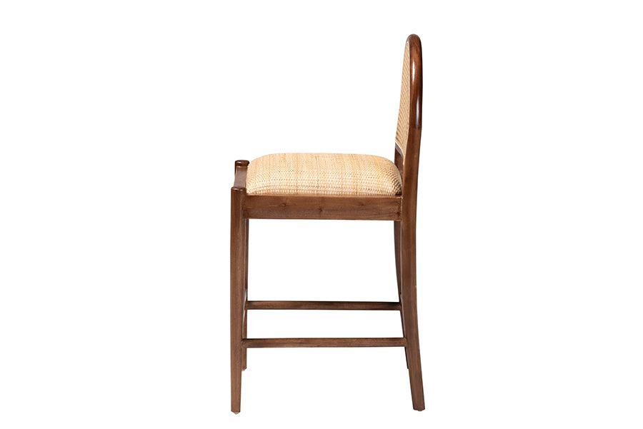 bali & pari Maryland Modern Bohemian Natural Rattan and Acacia Wood Counter Stool FredCo