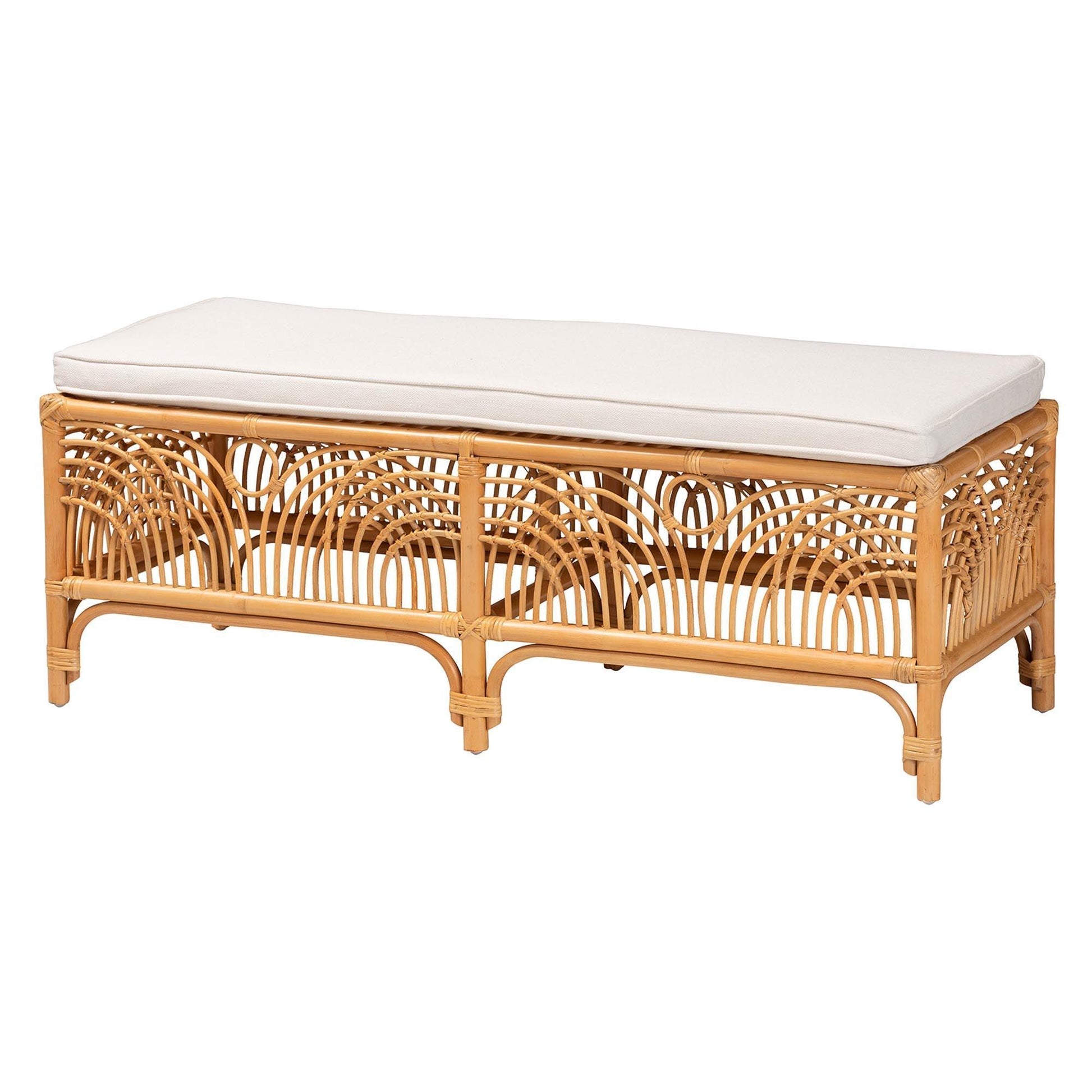 bali & pari Materra Modern bohemian Natural Brown Rattan Bench FredCo