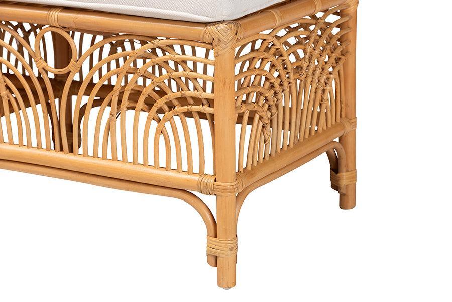 bali & pari Materra Modern bohemian Natural Brown Rattan Bench FredCo