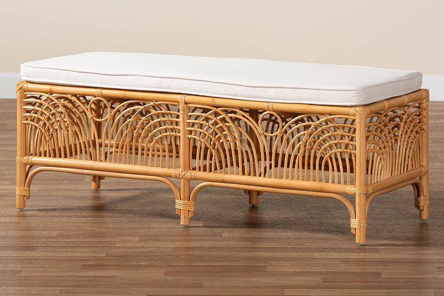 bali & pari Materra Modern bohemian Natural Brown Rattan Bench FredCo