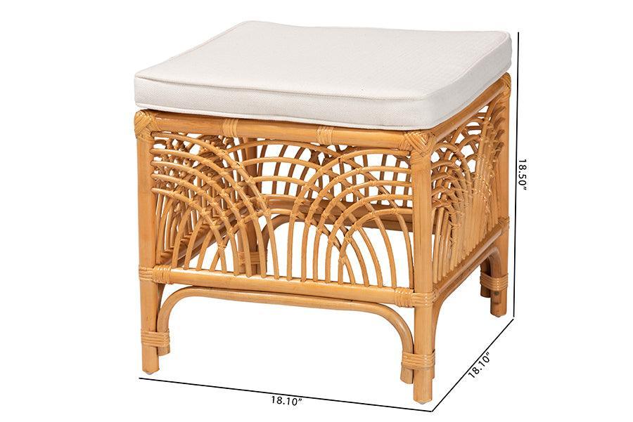bali & pari Materra Modern bohemian Natural Brown Rattan Footstool FredCo
