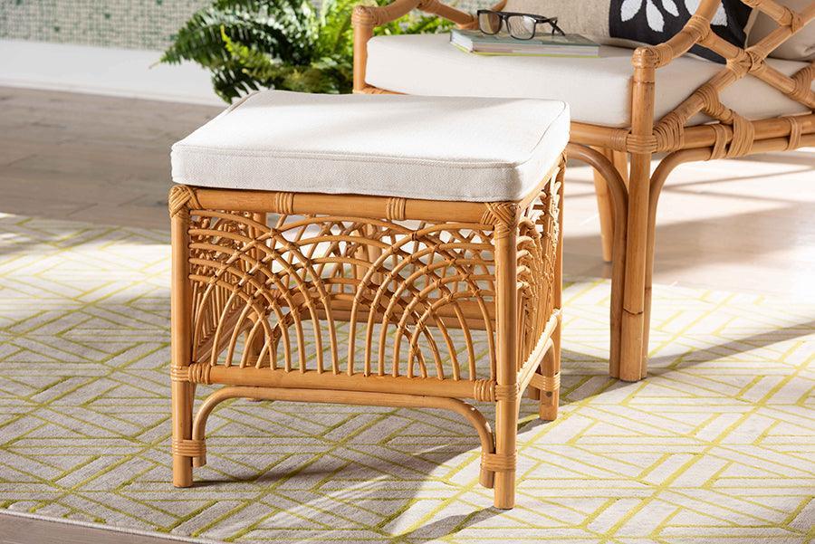 bali & pari Materra Modern bohemian Natural Brown Rattan Footstool FredCo