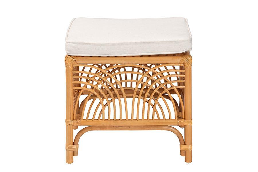 bali & pari Materra Modern bohemian Natural Brown Rattan Footstool FredCo