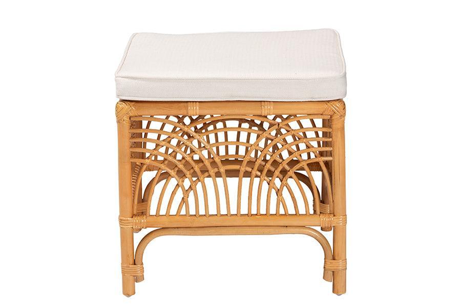 bali & pari Materra Modern bohemian Natural Brown Rattan Footstool FredCo