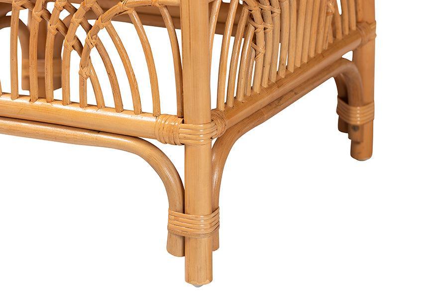 bali & pari Materra Modern bohemian Natural Brown Rattan Footstool FredCo