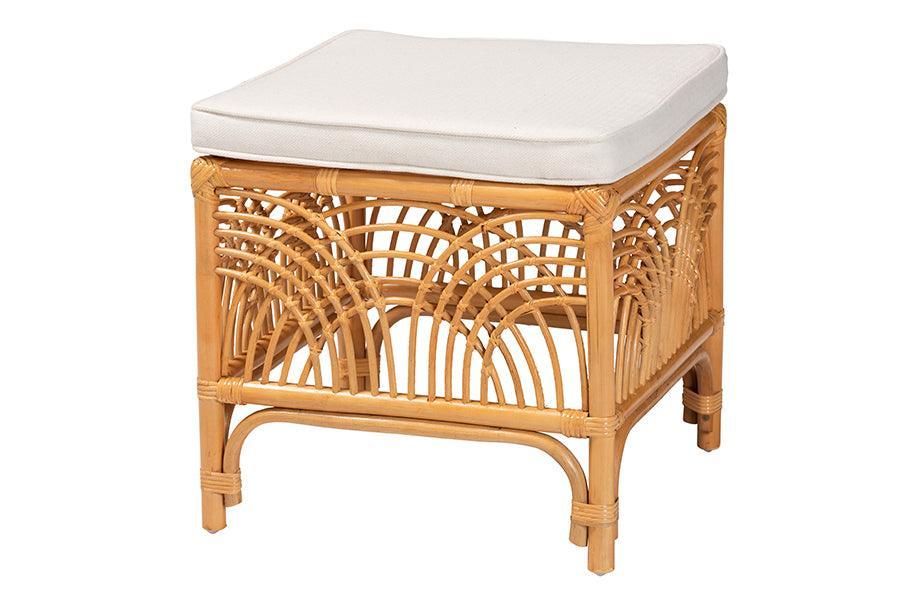 bali & pari Materra Modern bohemian Natural Brown Rattan Footstool FredCo