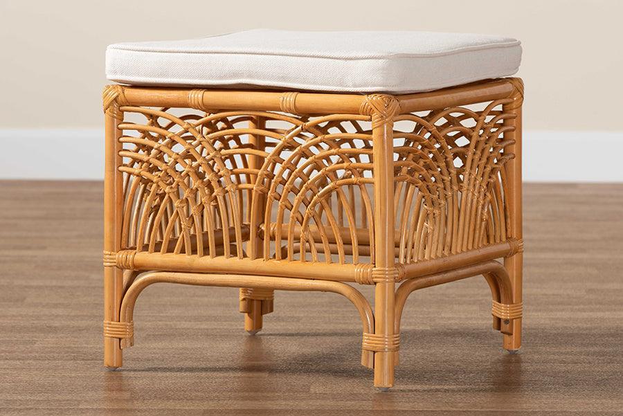 bali & pari Materra Modern bohemian Natural Brown Rattan Footstool FredCo