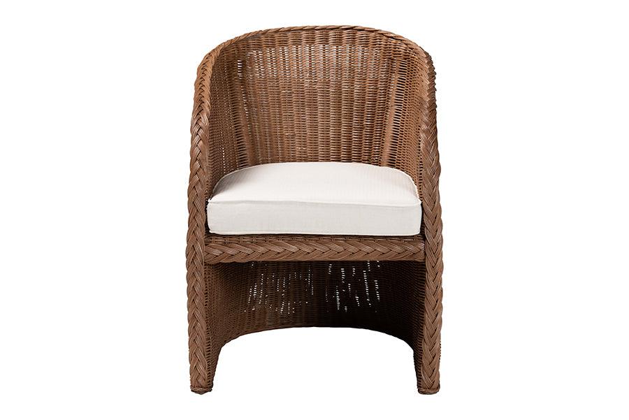 bali & pari Memphis Bohemian Peanut Brown Braided Rattan Arm Chair FredCo