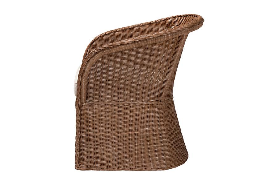 bali & pari Memphis Bohemian Peanut Brown Braided Rattan Arm Chair FredCo