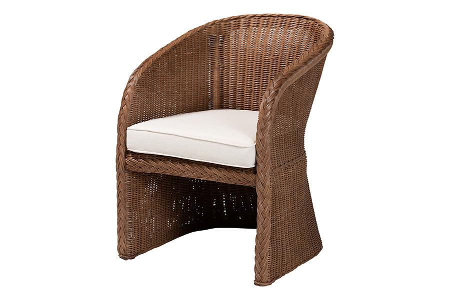 bali & pari Memphis Bohemian Peanut Brown Braided Rattan Arm Chair FredCo