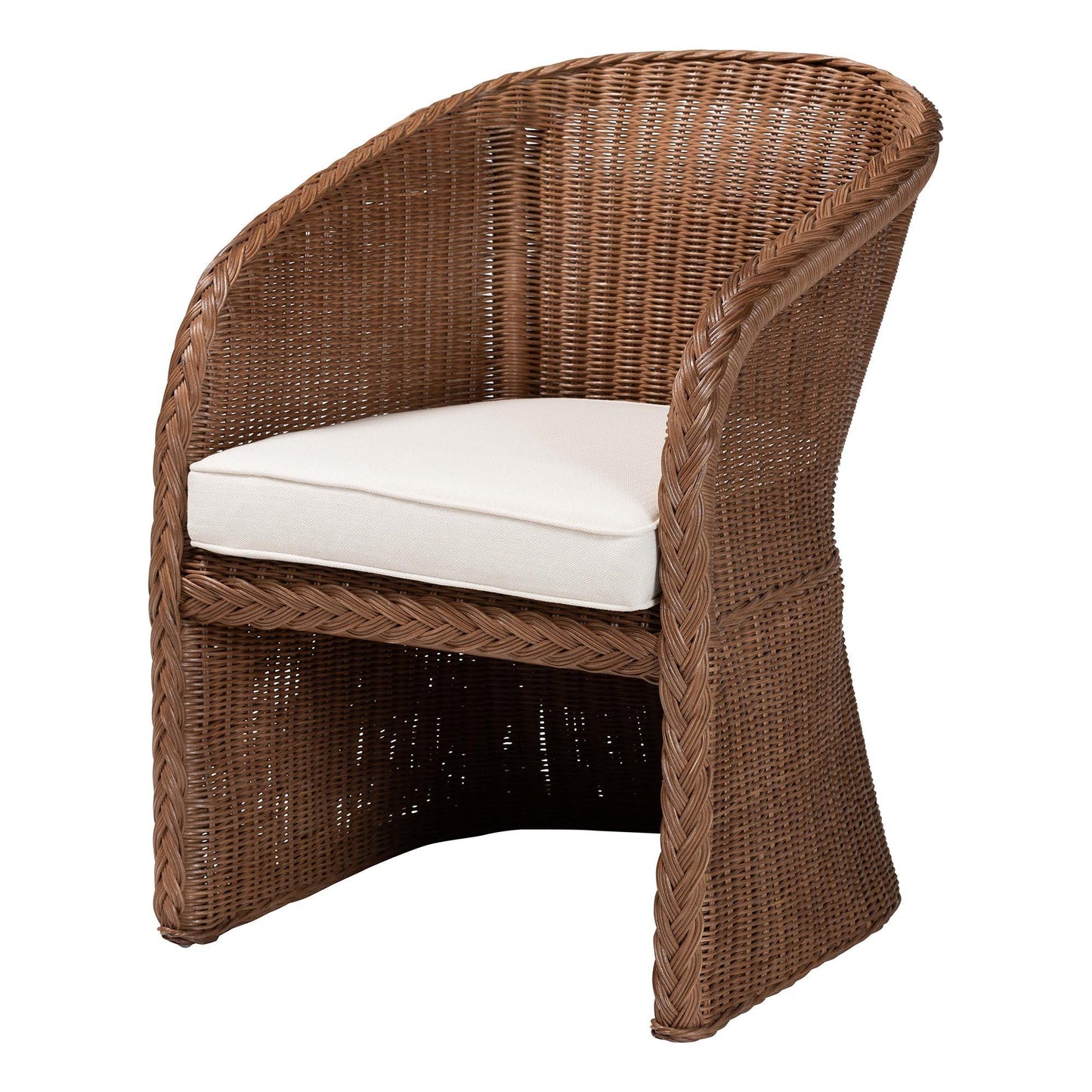 bali & pari Memphis Bohemian Peanut Brown Braided Rattan Arm Chair FredCo